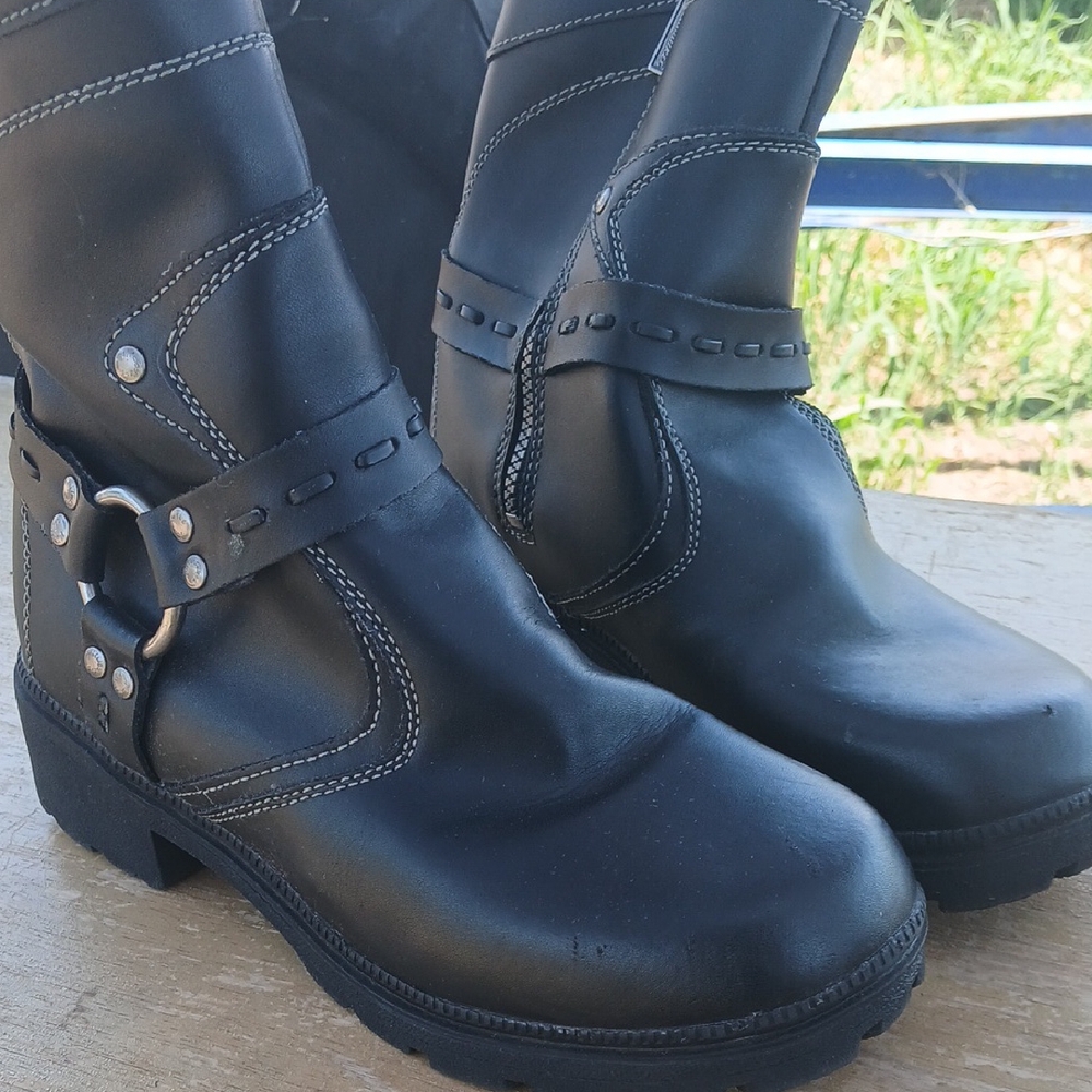 Black Combat Moto Boots with Harness Detail